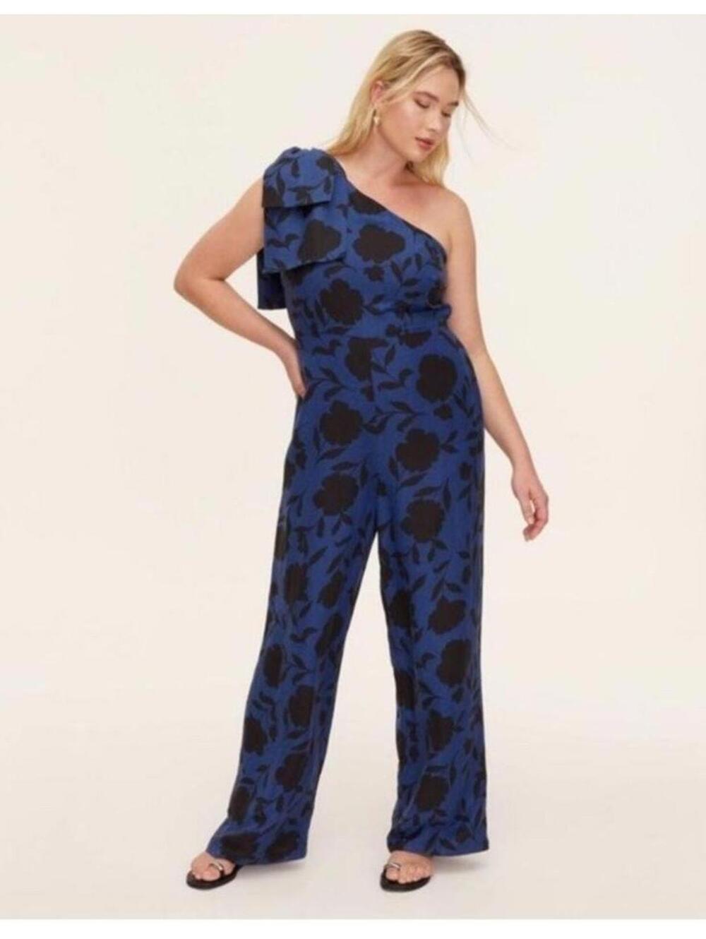 Kate Spade New York X Target - Blue Black Floral One Shoulder Jumpsuit - Size 4